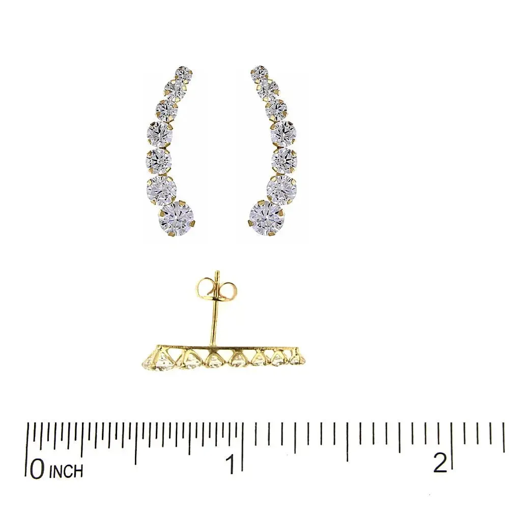 18K Solid Yellow Gold Zirconia Ear Climber Earrings