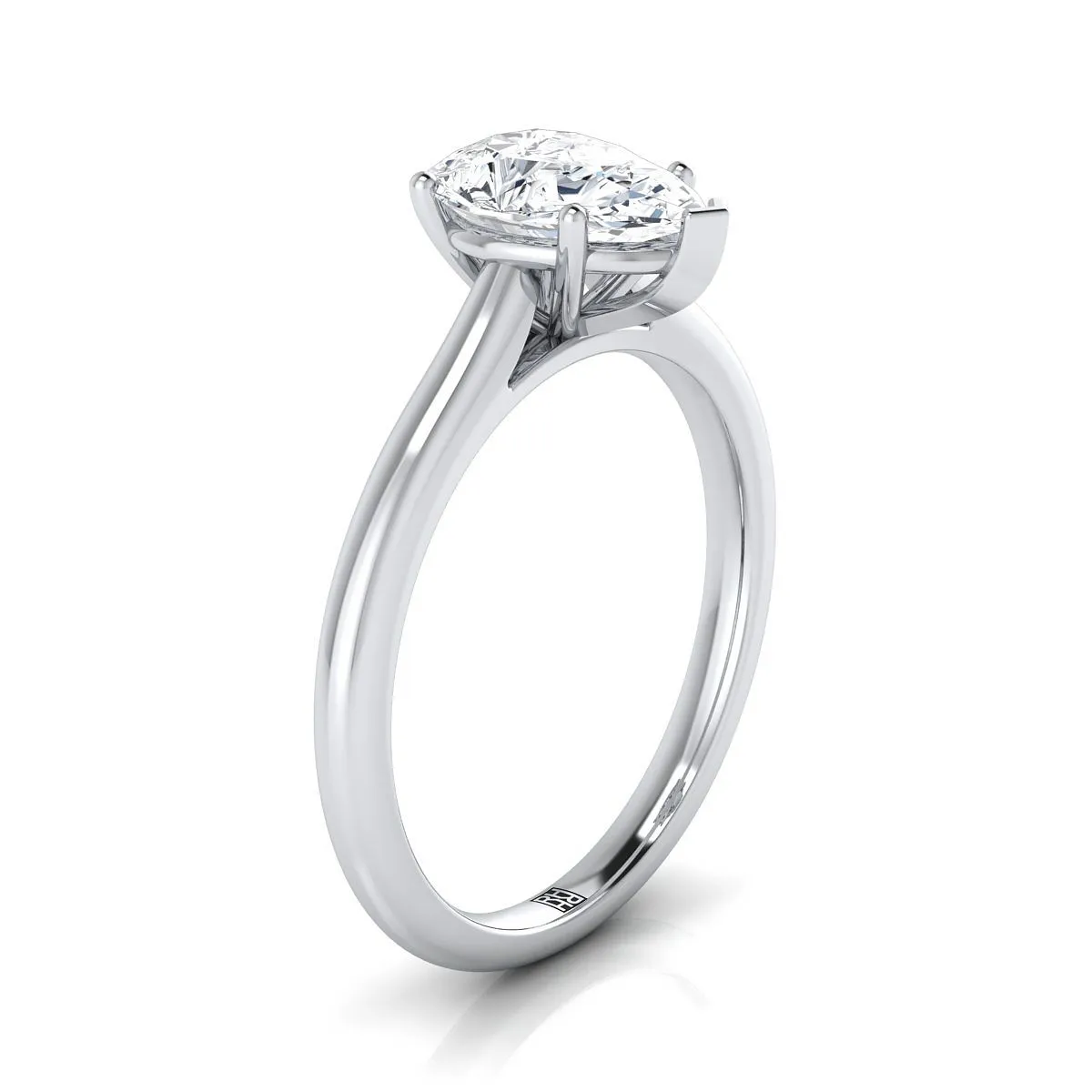 18K White Gold Pear Shape Center  Pinched Comfort Fit Claw Prong Solitaire Engagement Ring