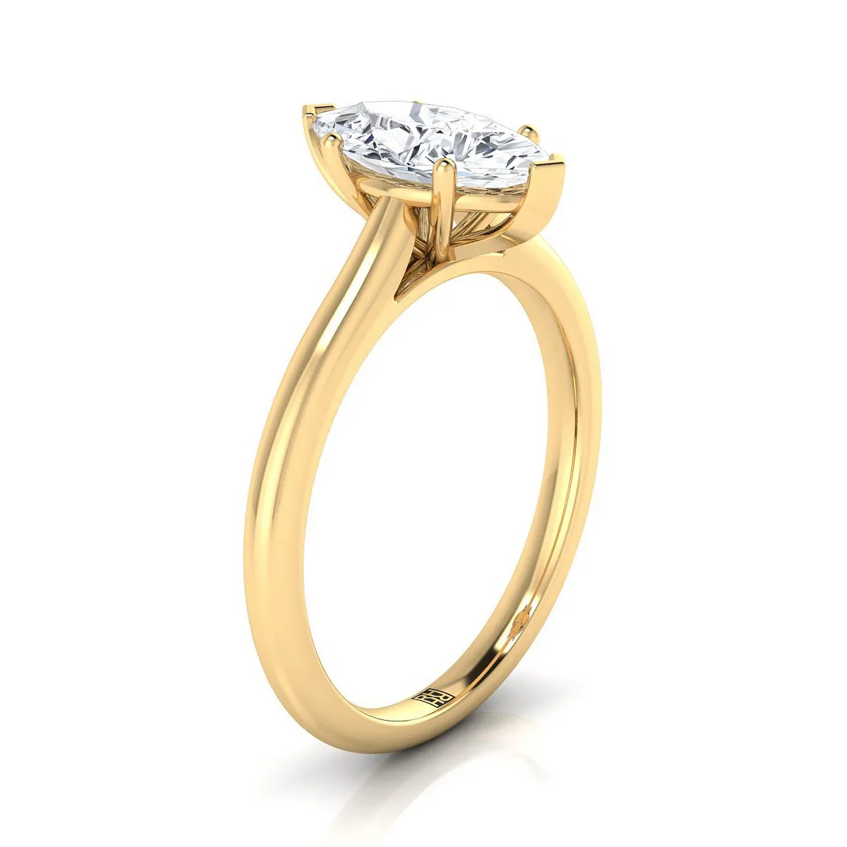 18K Yellow Gold Marquise   Pinched Comfort Fit Claw Prong Solitaire Engagement Ring