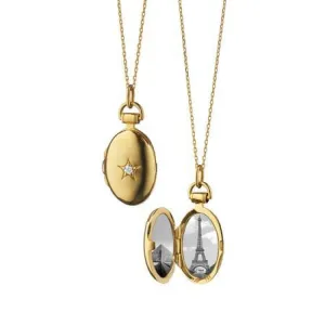 18K YELLOW GOLD PETITE OVAL DIAMOND STAR LOCKET