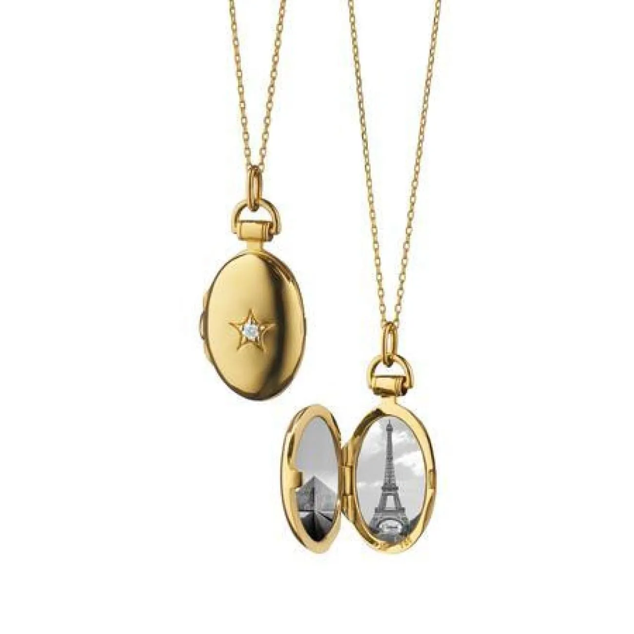 18K YELLOW GOLD PETITE OVAL DIAMOND STAR LOCKET