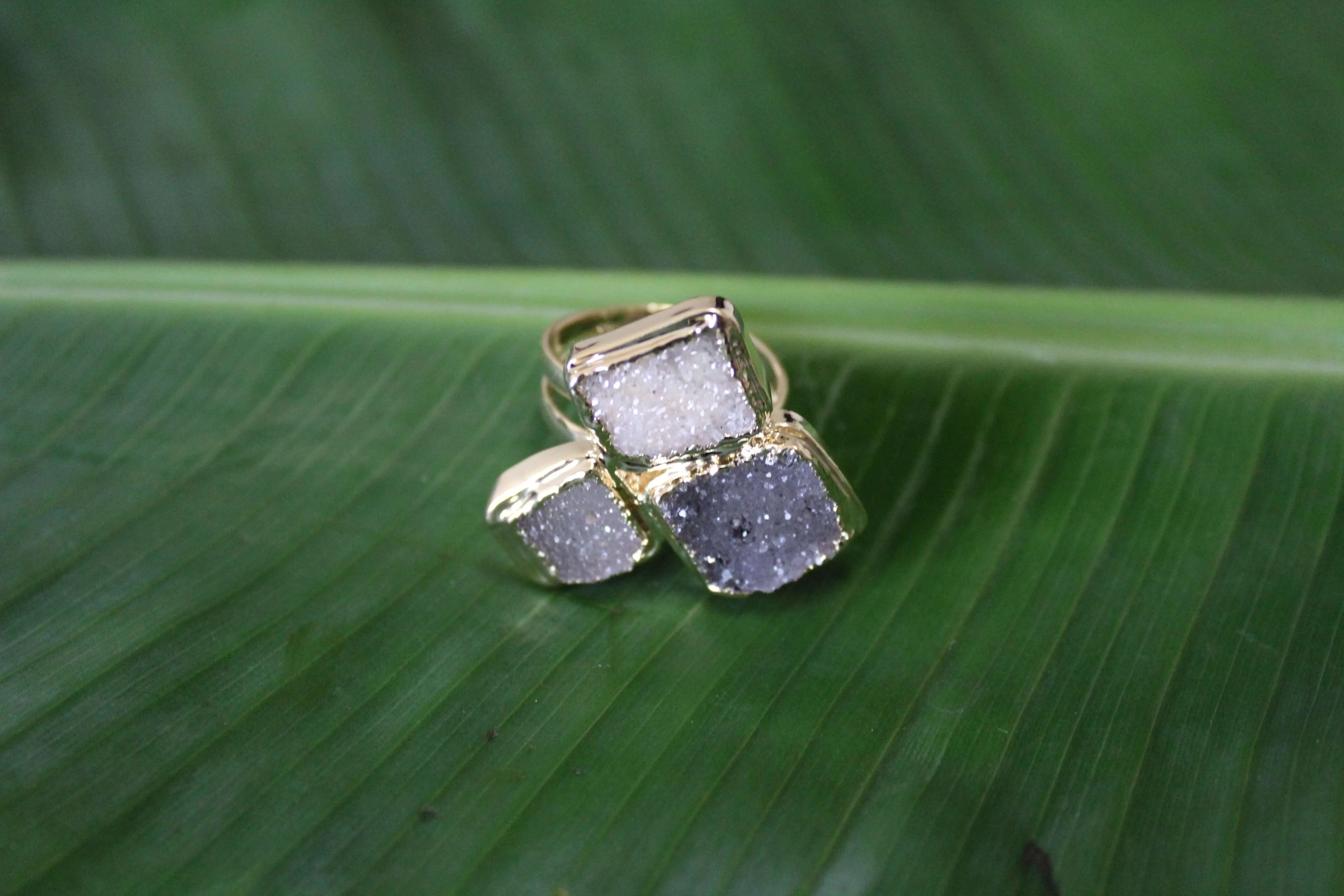 3 Stone Natural Druzy Ring