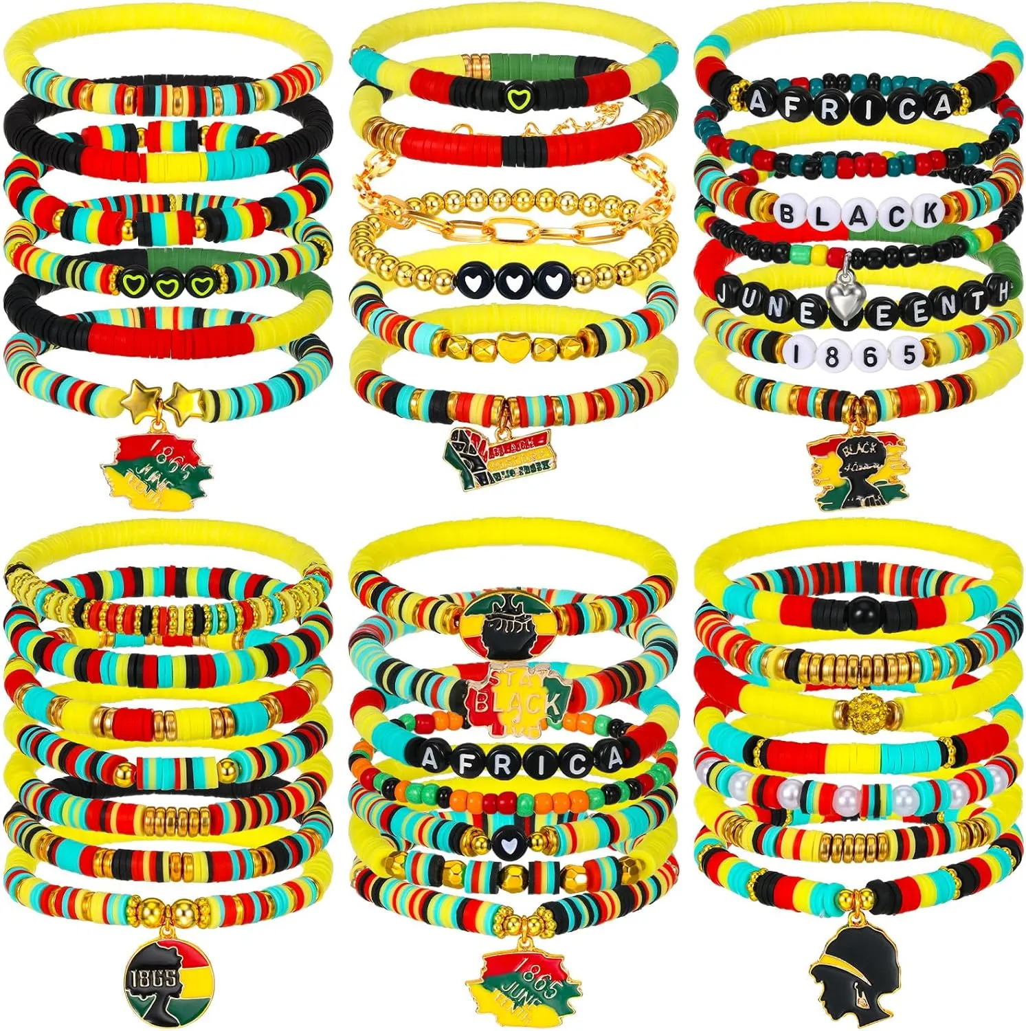 40 Pcs Surfer Heishi Bracelets Colorful Friendship Adjustable Clay Bead Bracelets Festive Stretch Jewelry for Women (Black History)