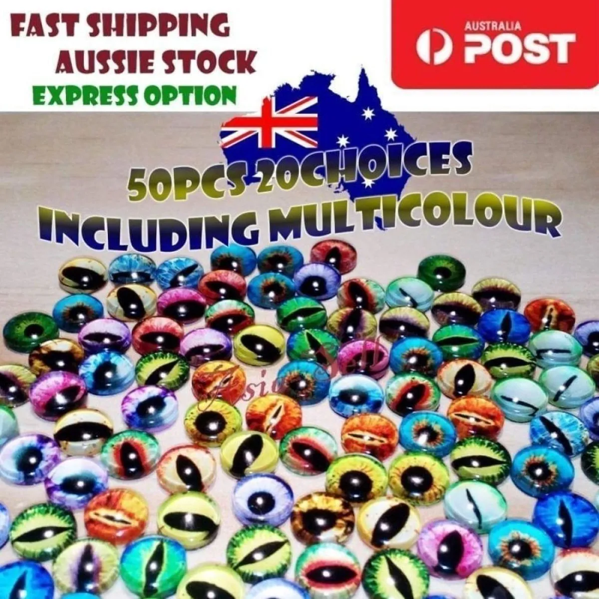 50pcs Round 8mm Glass Eyes Dragon Lizard Frog Eyeballs Mixed Set