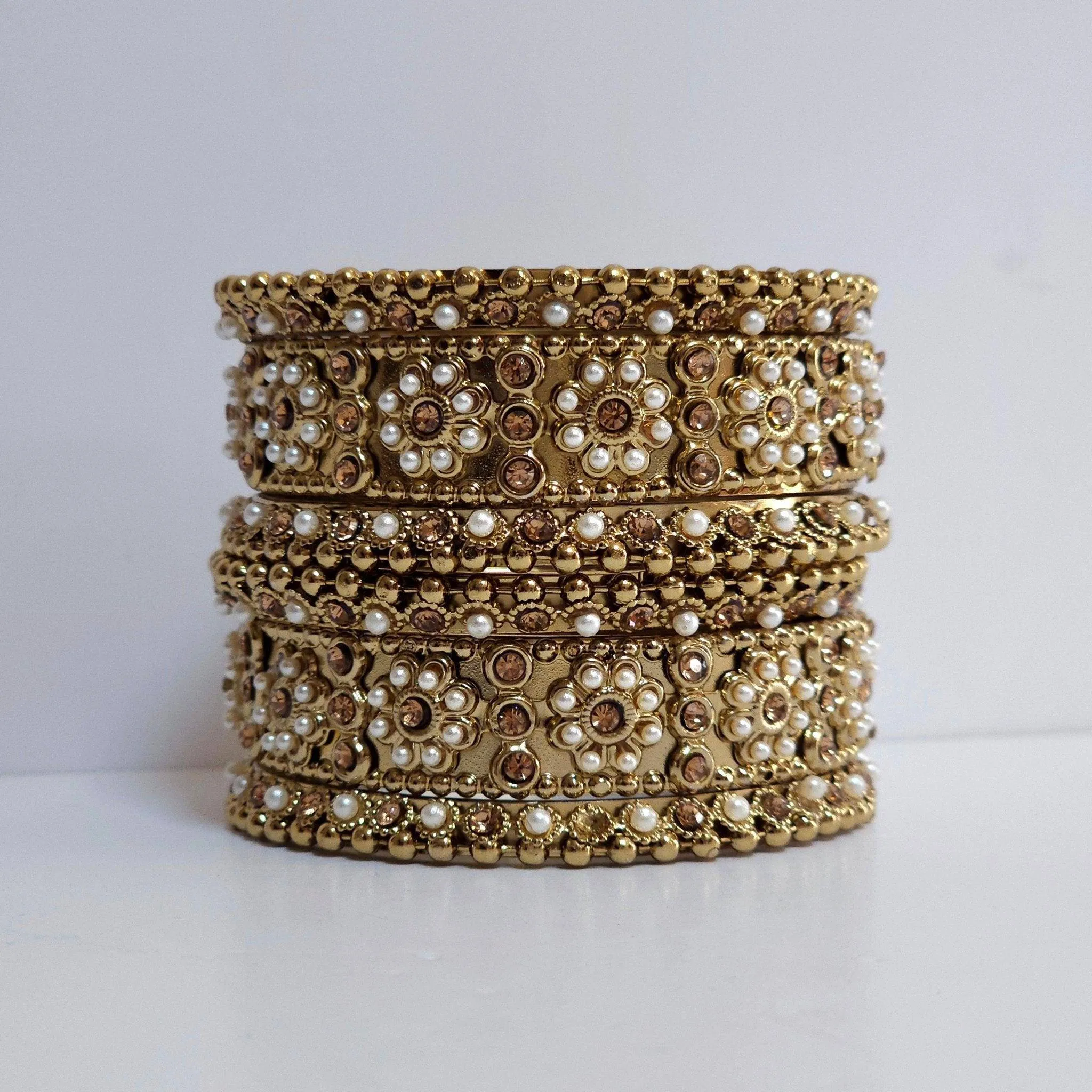 6 Pcs Polki Pearls Bangle set
