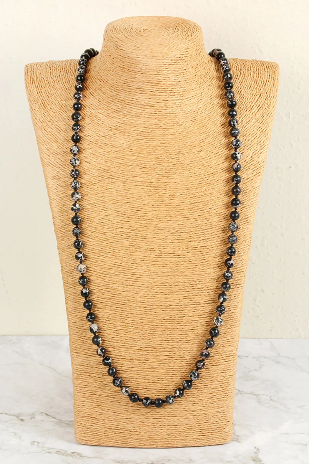 60 Inches Marble Beads Long Necklace