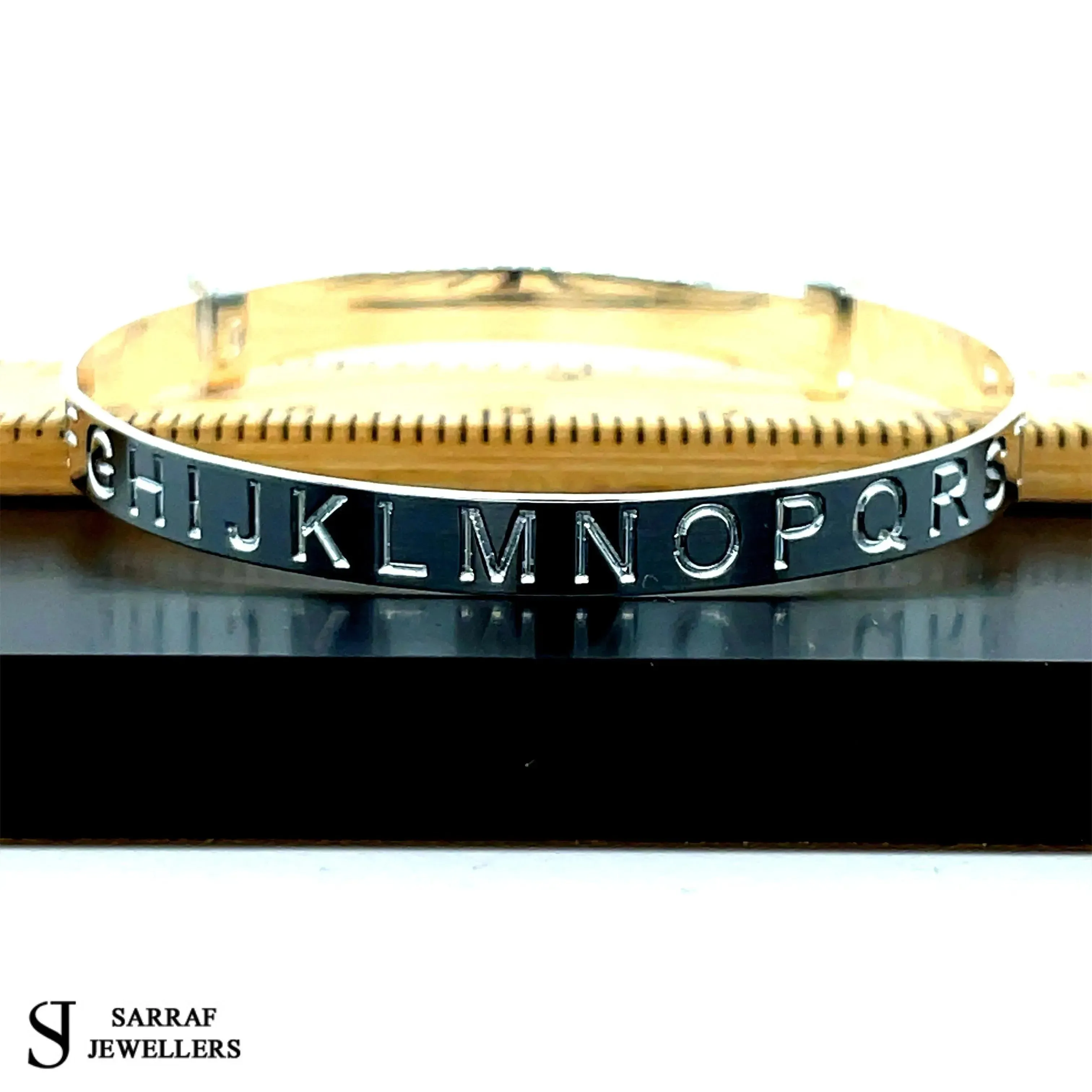 925 Sterling Silver Baby Alphabet Expandable Bangle Diamond Cut Design | Shop Online Sarraf Jewellers UK