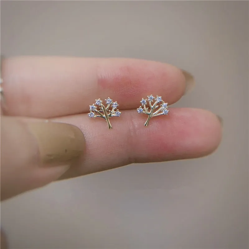925 Sterling Silver Korean Exquisite Crystal Tree Life Tree Plating