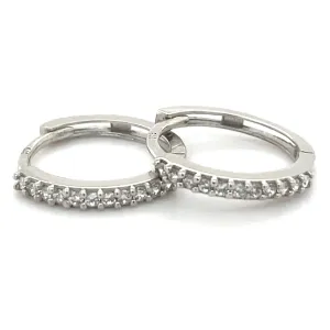 9ct White Gold Cz Set Clicker Hoop Earrings
