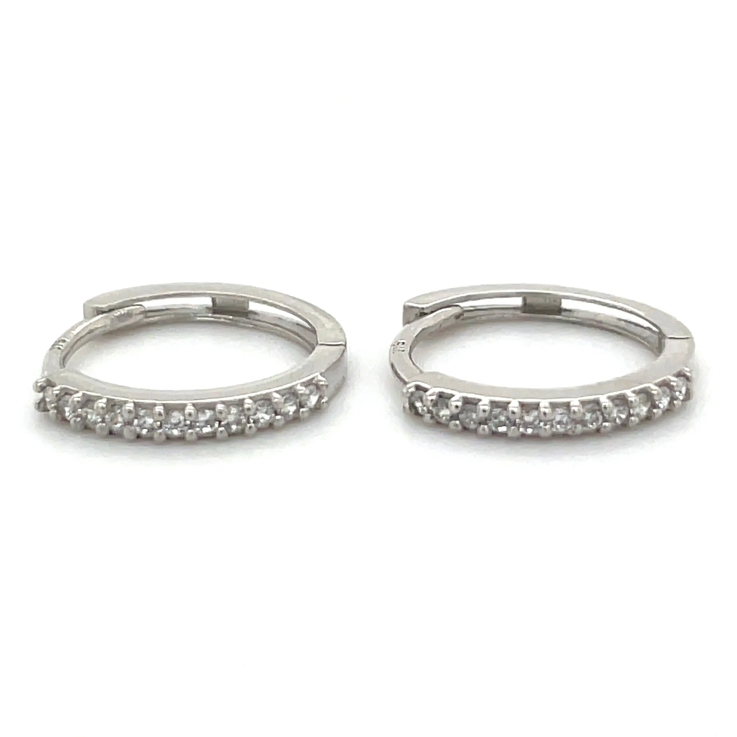 9ct White Gold Cz Set Clicker Hoop Earrings