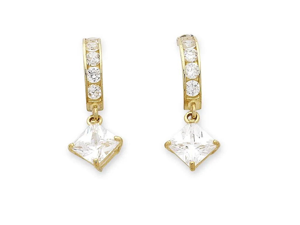 9ct Yellow Gold Cubic Zirconia Drop Hoop Earrings