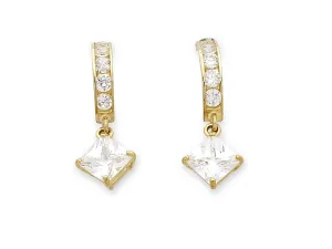 9ct Yellow Gold Cubic Zirconia Drop Hoop Earrings
