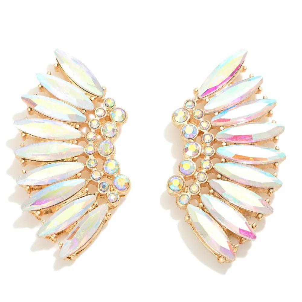 AB Rhinestone gold fan earrings