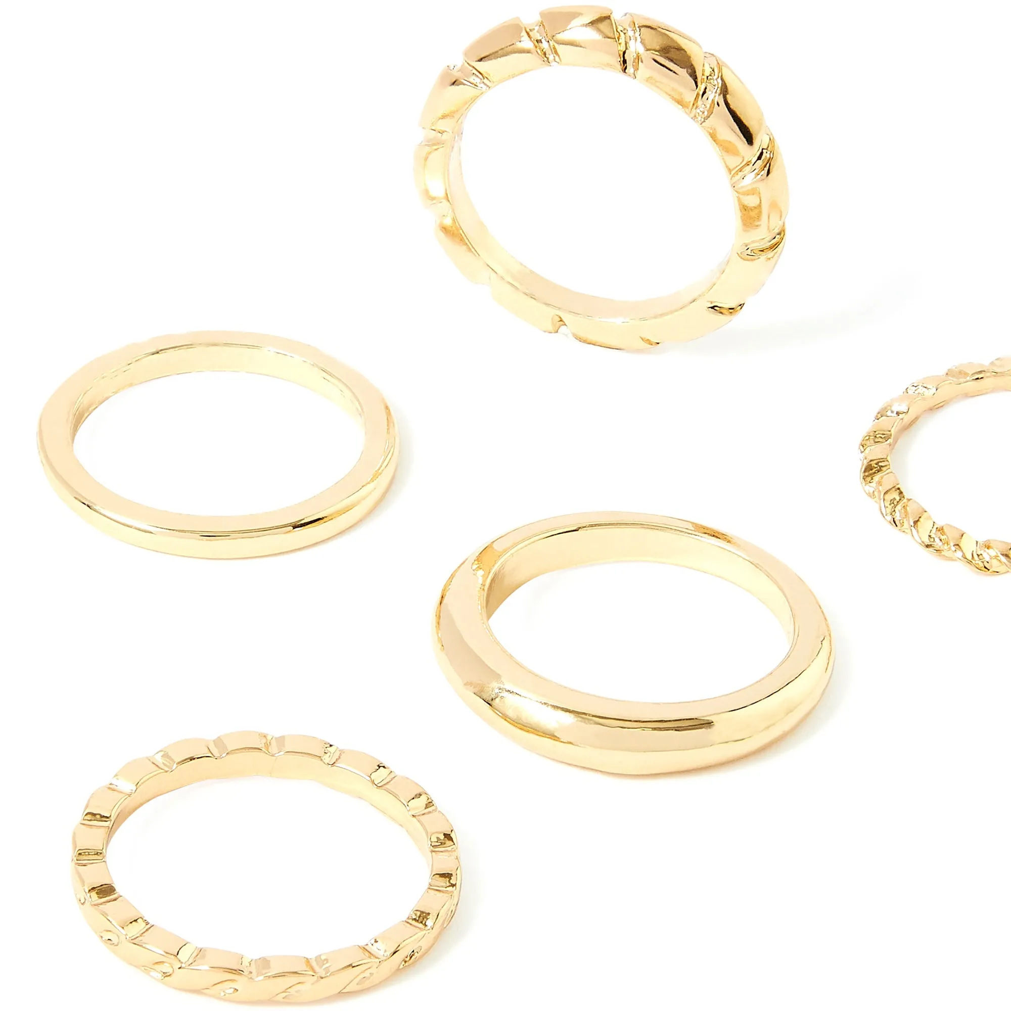 Accessorize London Women's Gold Romantic Ramble Set of 5 Twisted Rings Pack-Medium