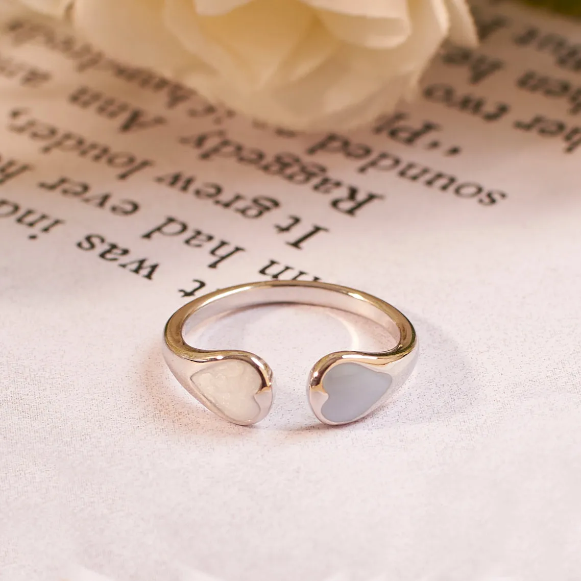 Adele Blue & White Enamel Heart Silver Ring