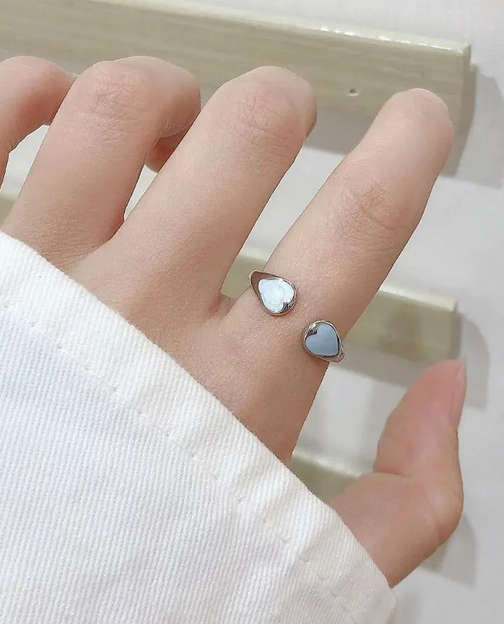 Adele Blue & White Enamel Heart Silver Ring