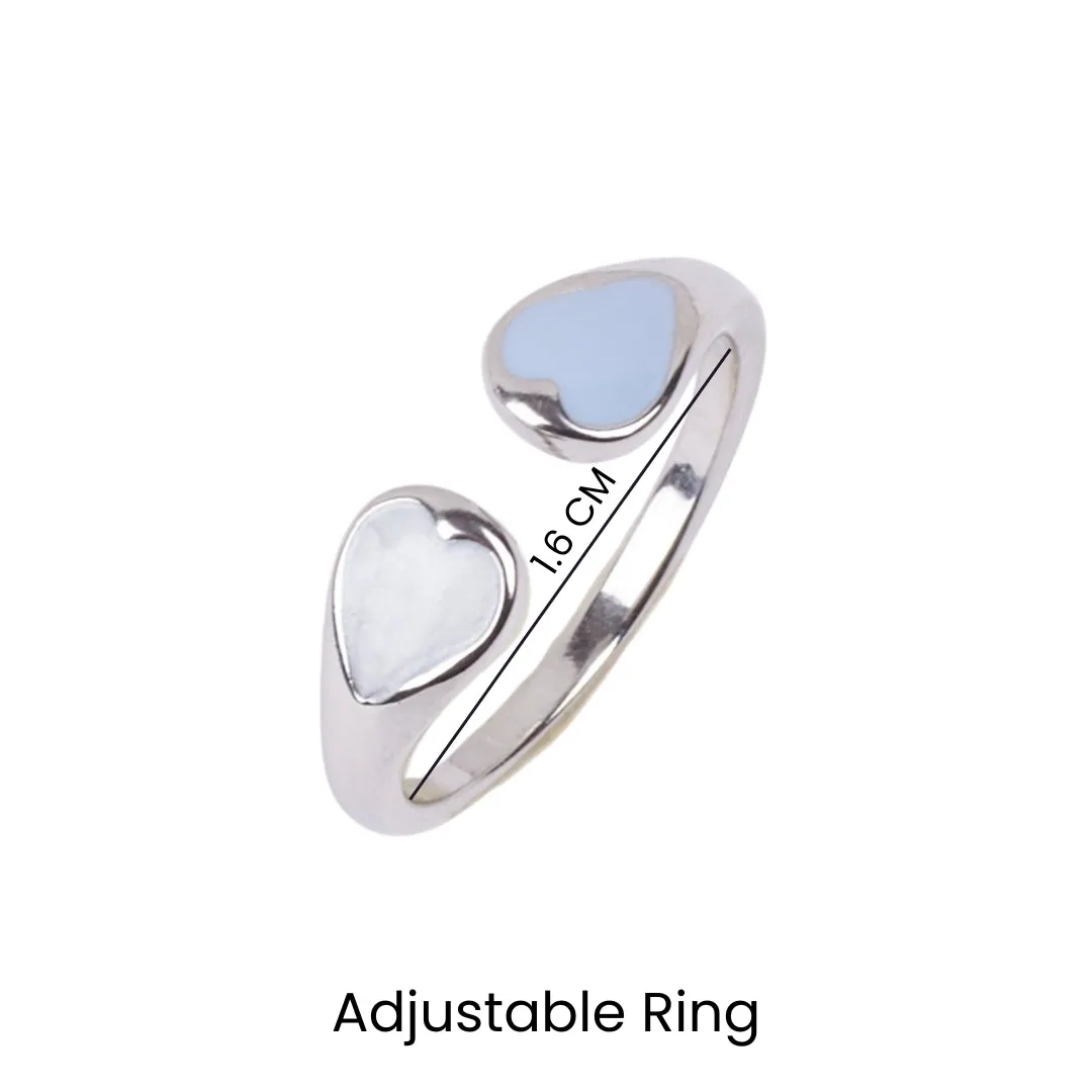 Adele Blue & White Enamel Heart Silver Ring