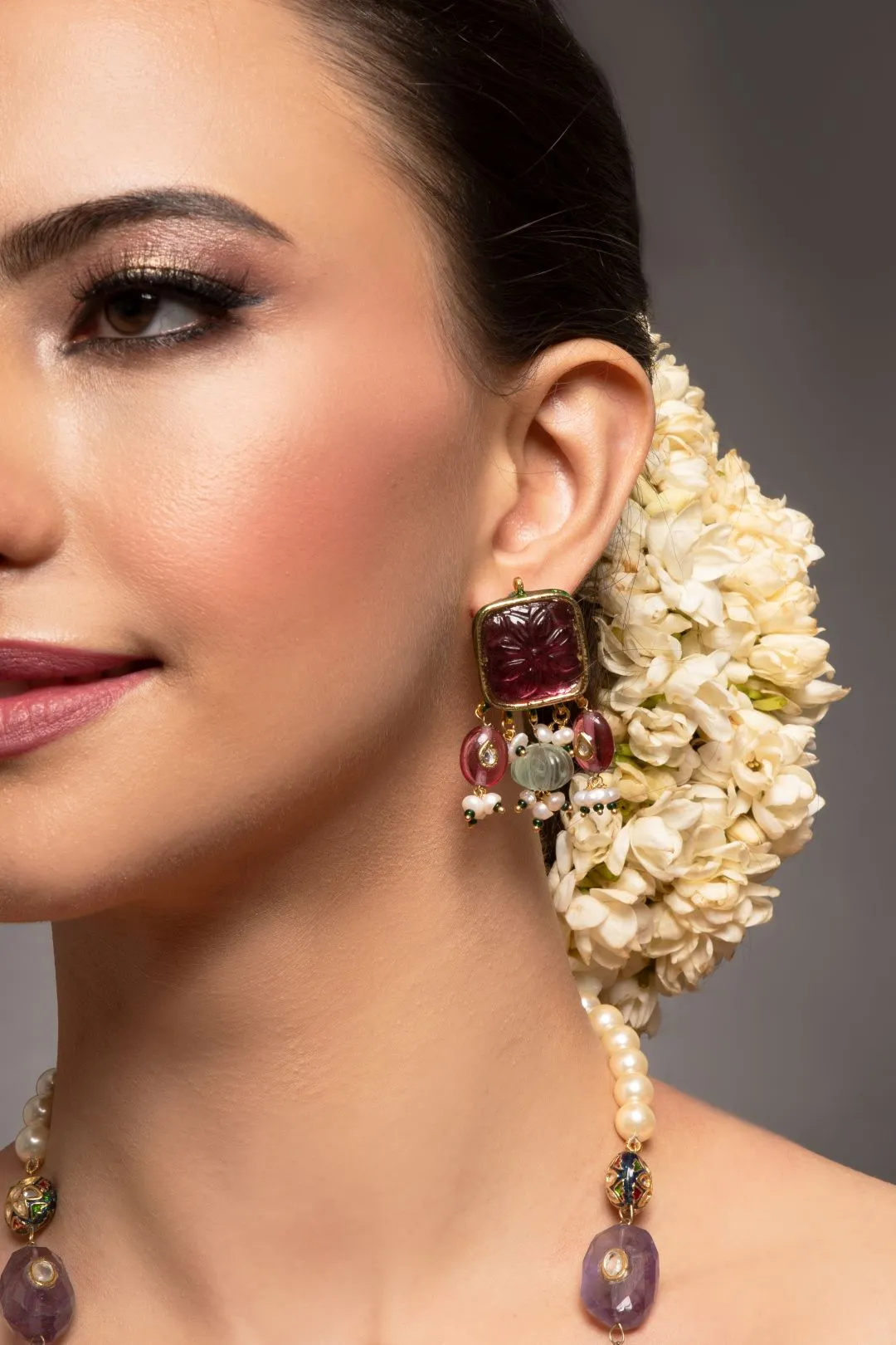 Advita Navratan Long Kundan Necklace Set with Earrings