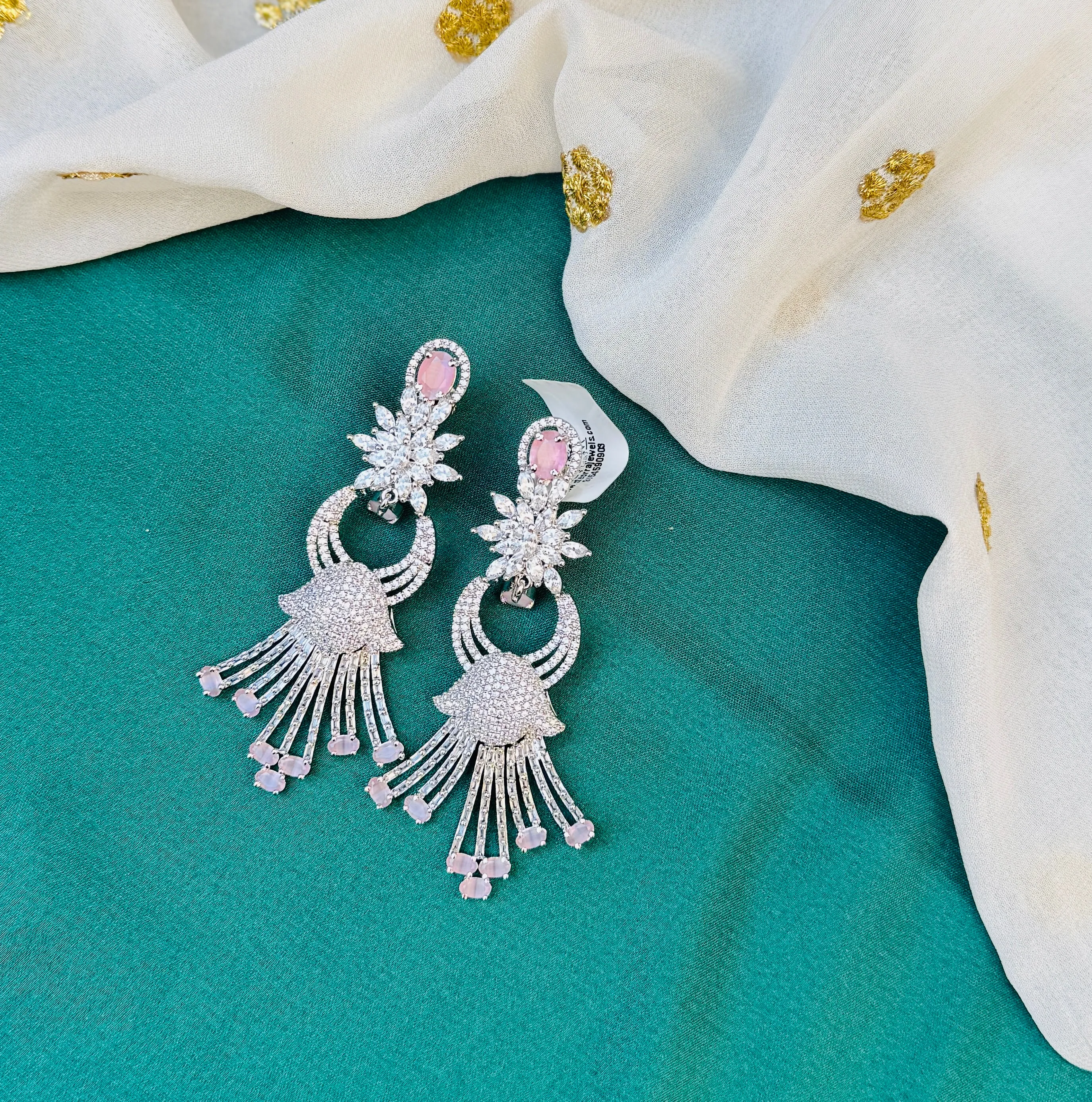 American Diamond Dangler Earrings with CZ Stones – Elegant Drop Earrings with Cubic Zirconia