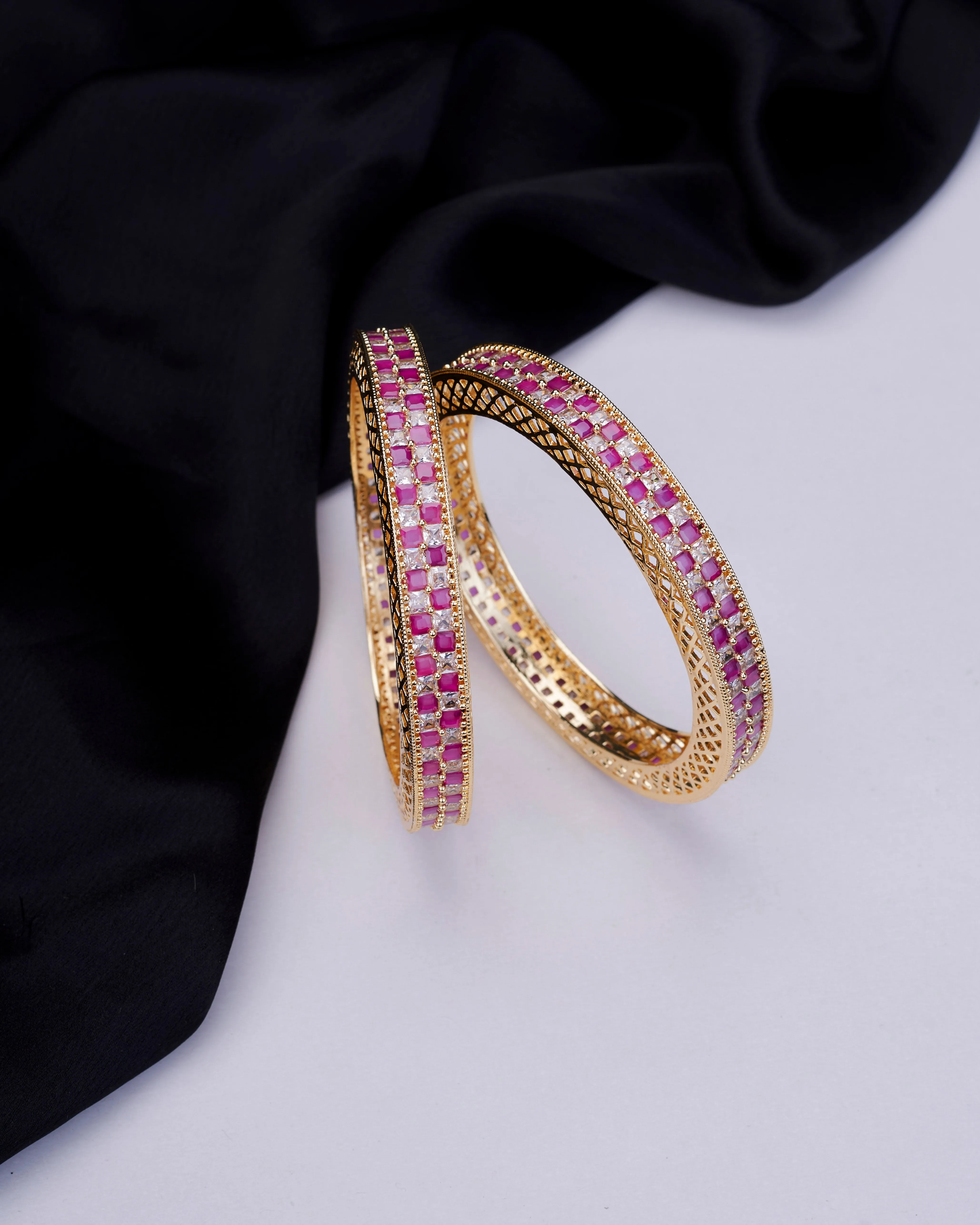 American Diamond Round Gold Bangles (Pack of 2)
