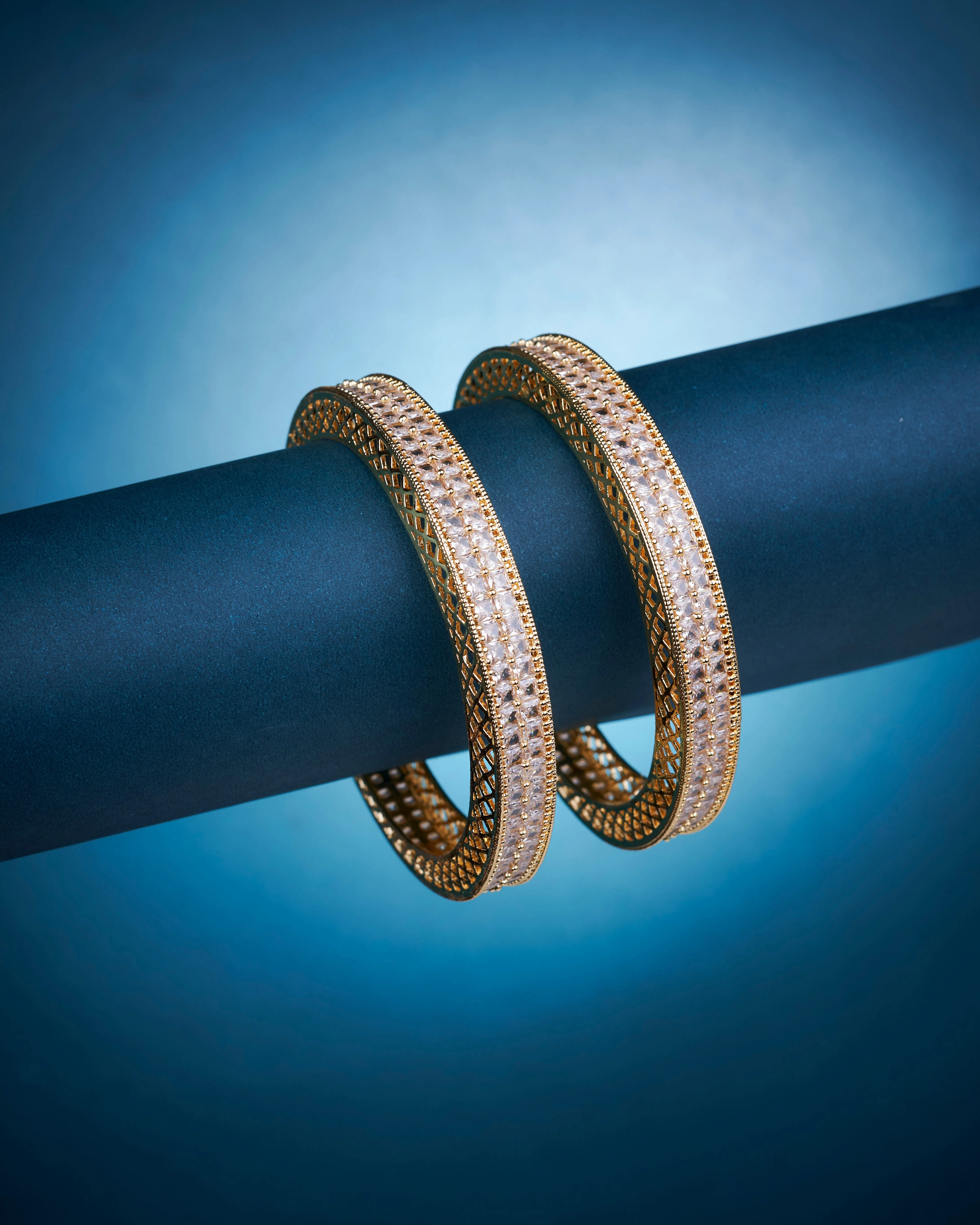 American Diamond Round Gold Bangles (Pack of 2)