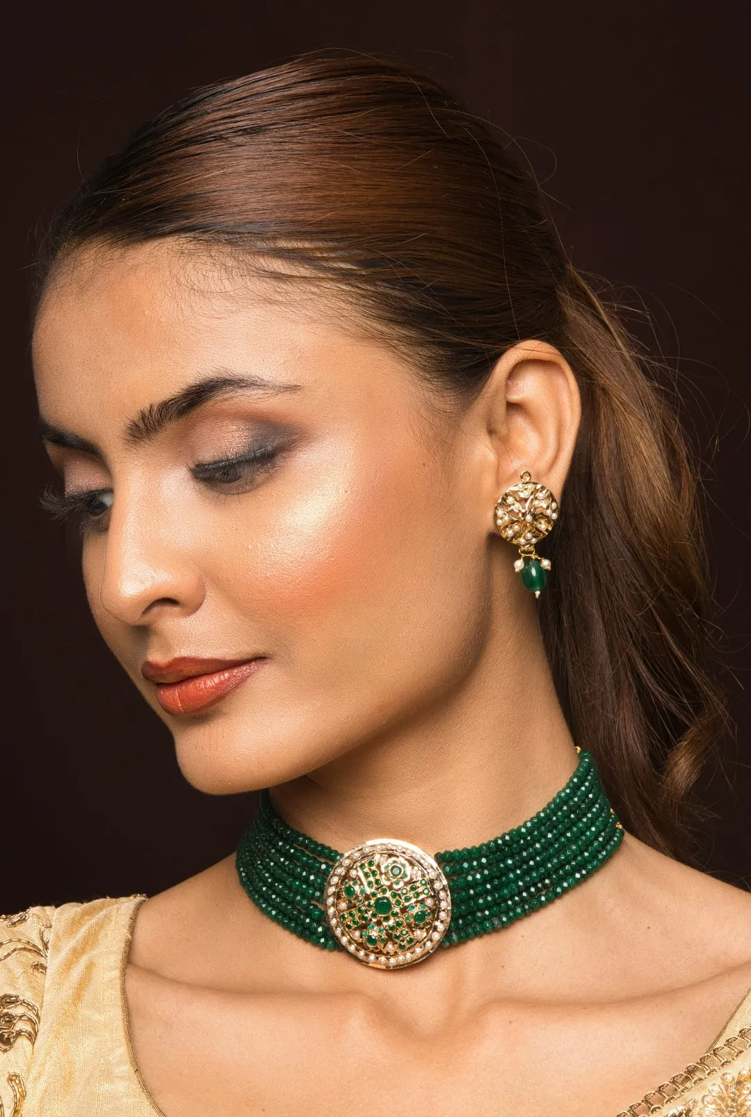 Amya Jadau Green Choker Necklace