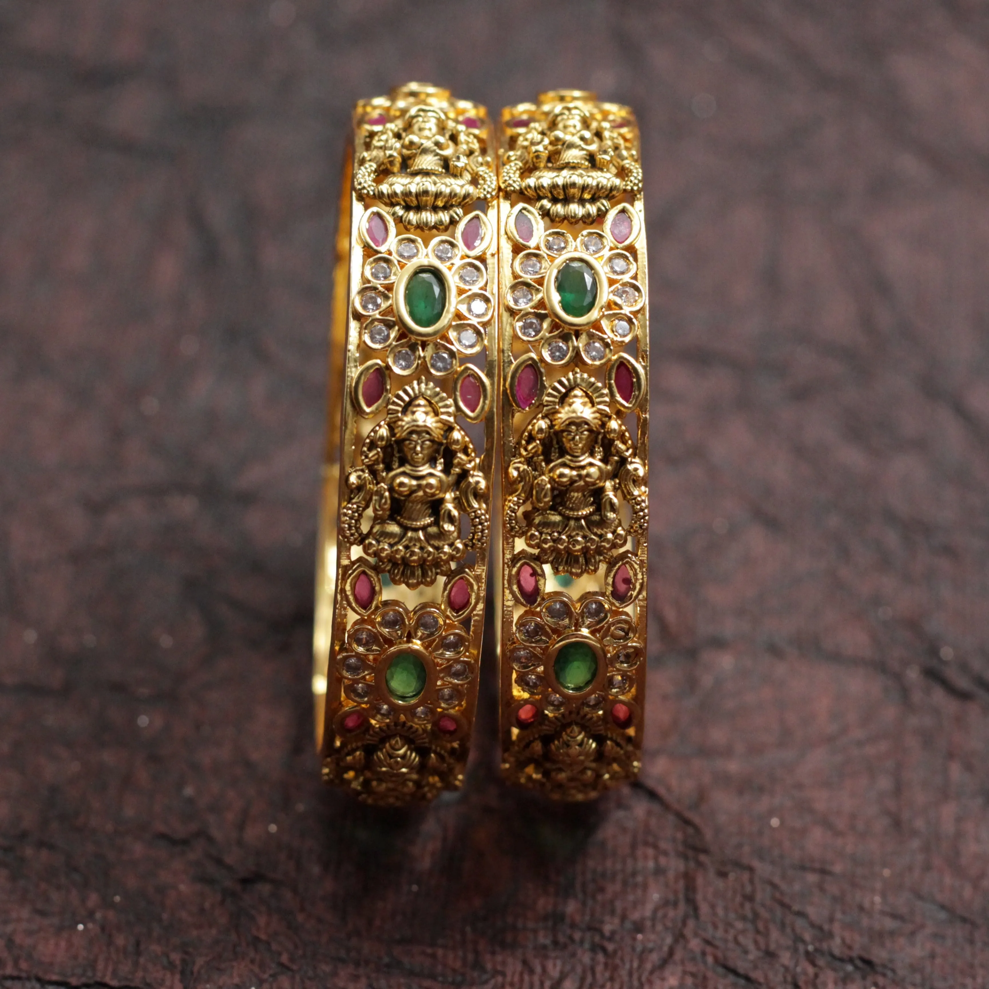 Antique Kemp AD Nagas Lakshmi Thick Bridal Bangles