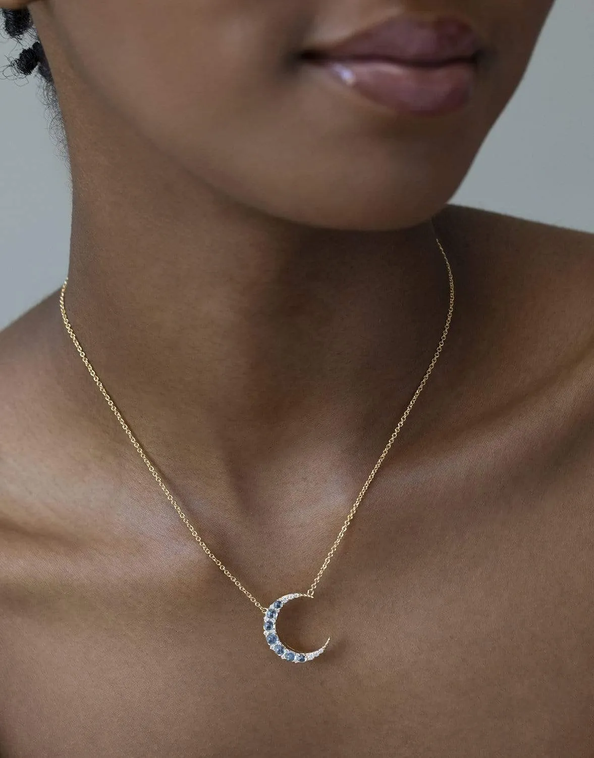 Aquamarine Midi Crescent Moon Necklace