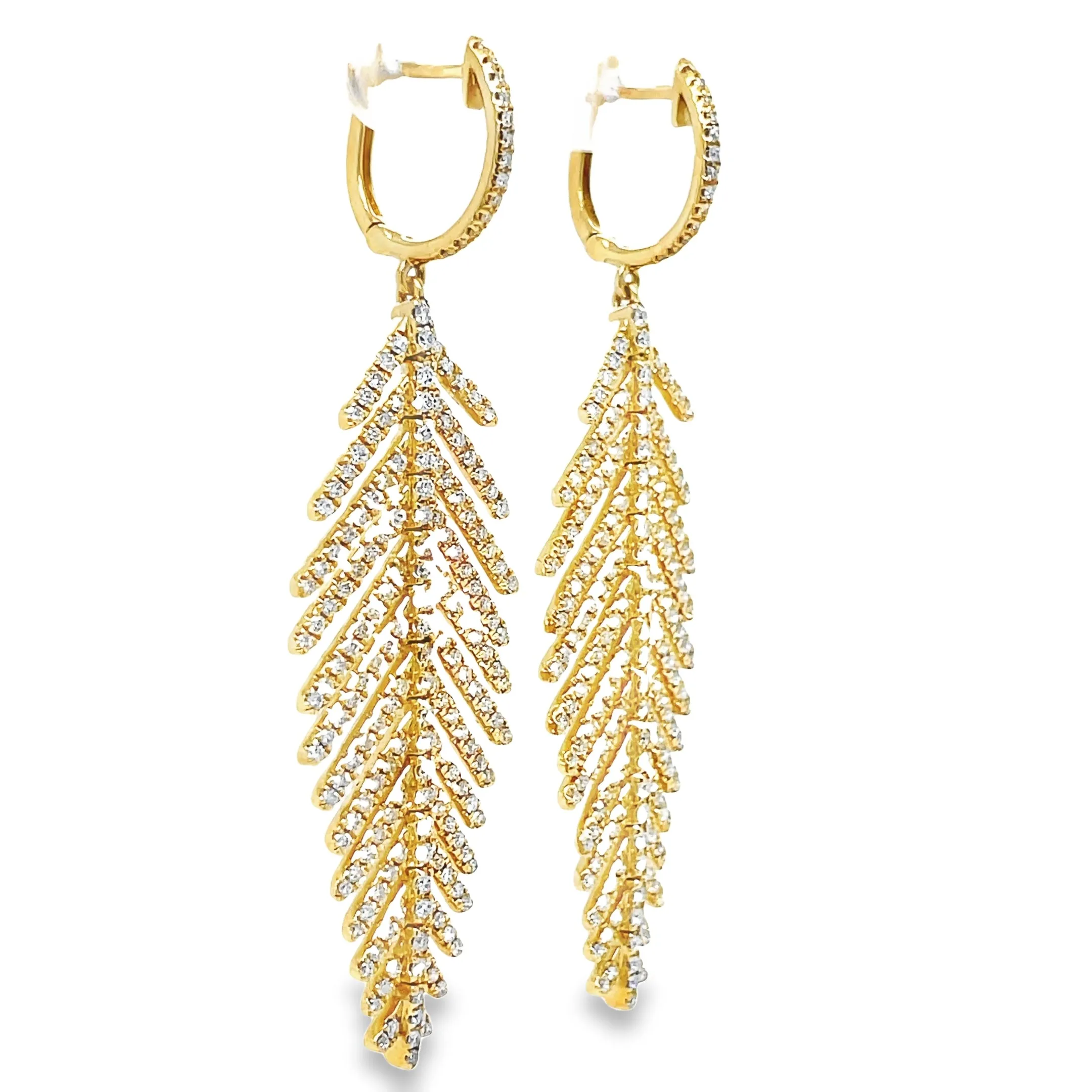 Articulate Feather Diamond Earrings in 18k Yellow Gold