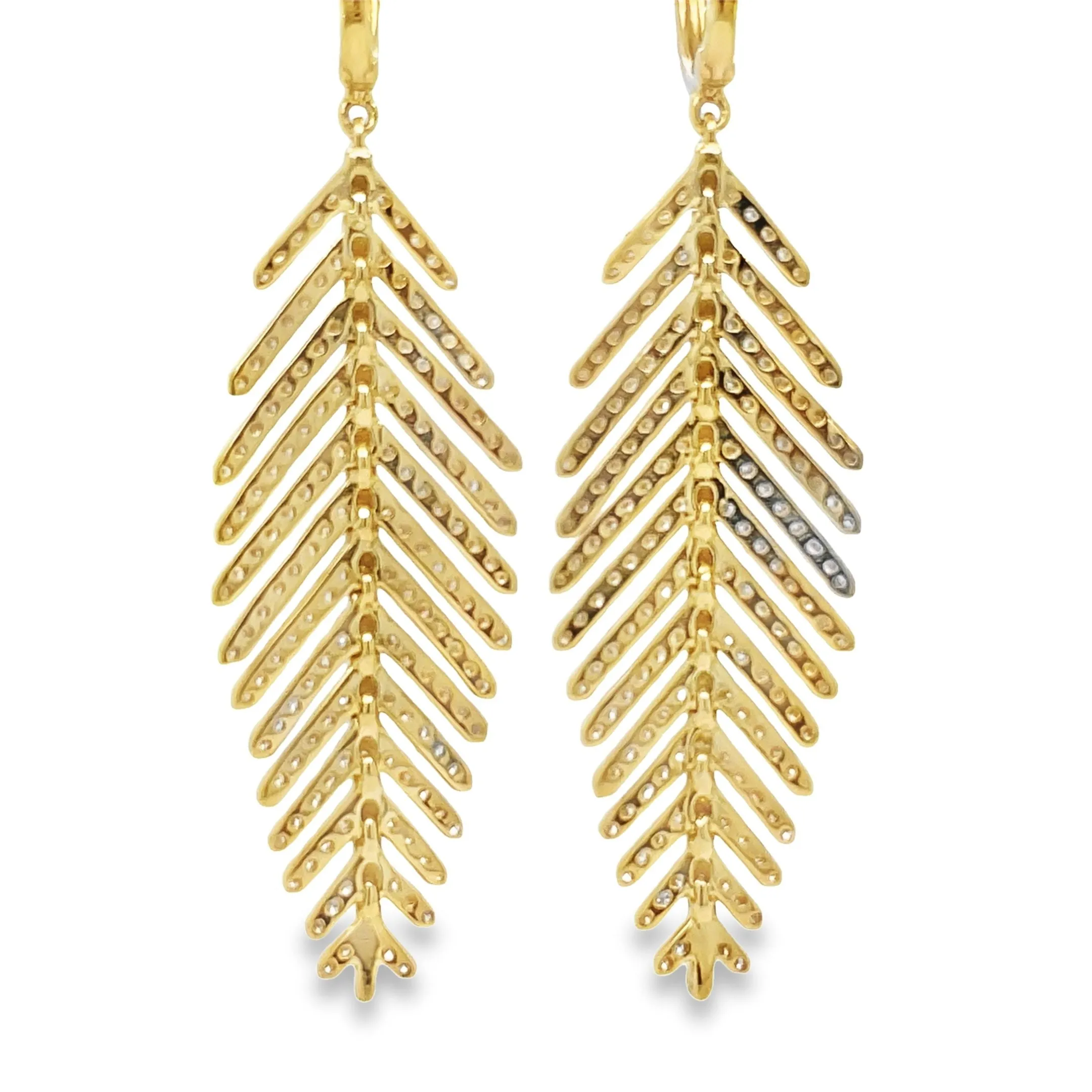 Articulate Feather Diamond Earrings in 18k Yellow Gold