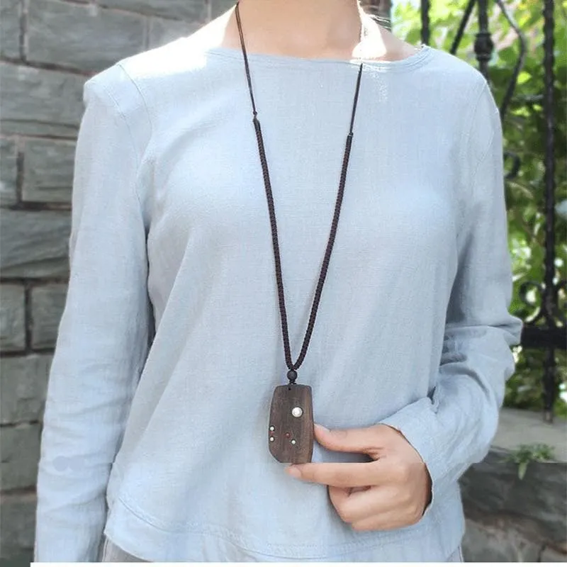 Beaded Vintage Sandalwood Pendant Necklace