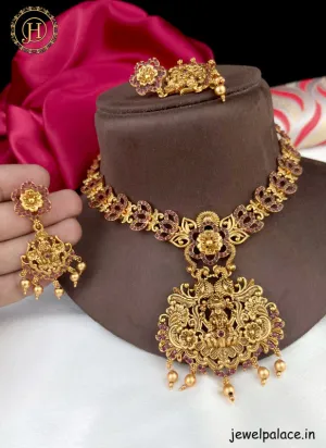 Beautiful Gold Plated Kemp Stone Short Necklace Set JH2681