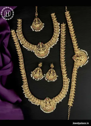 Beautiful Gold Plated Kemp Stone Temple Semi Bridal Jewellery JH2651