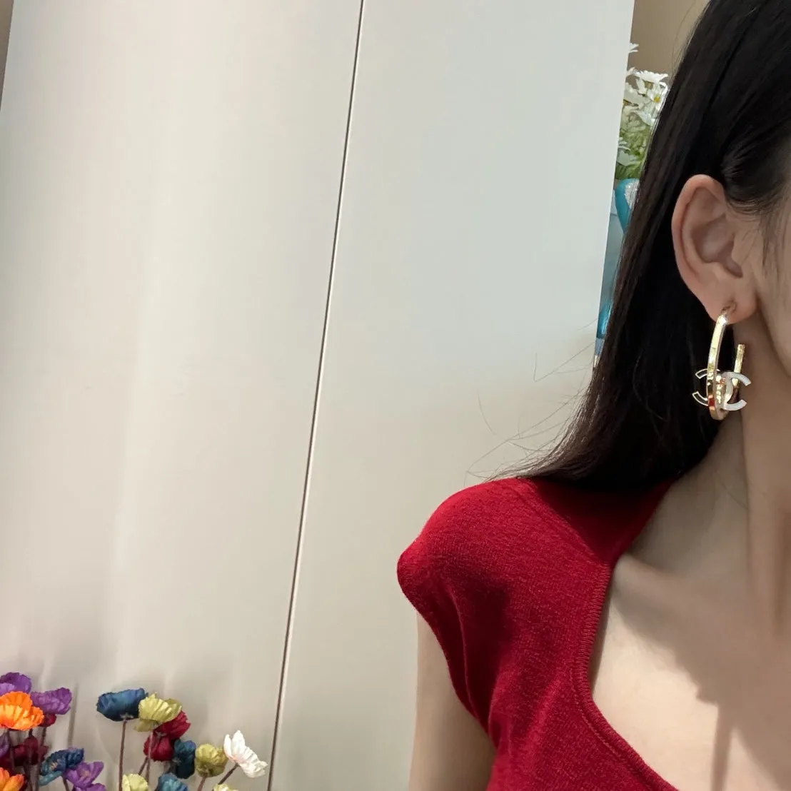 Black and white enamel semi diamond earrings EHC88