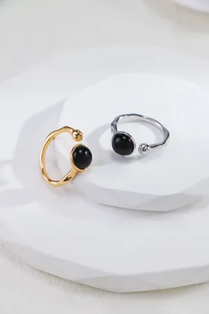 Black Onyx Open Ring in Gold Vermeil