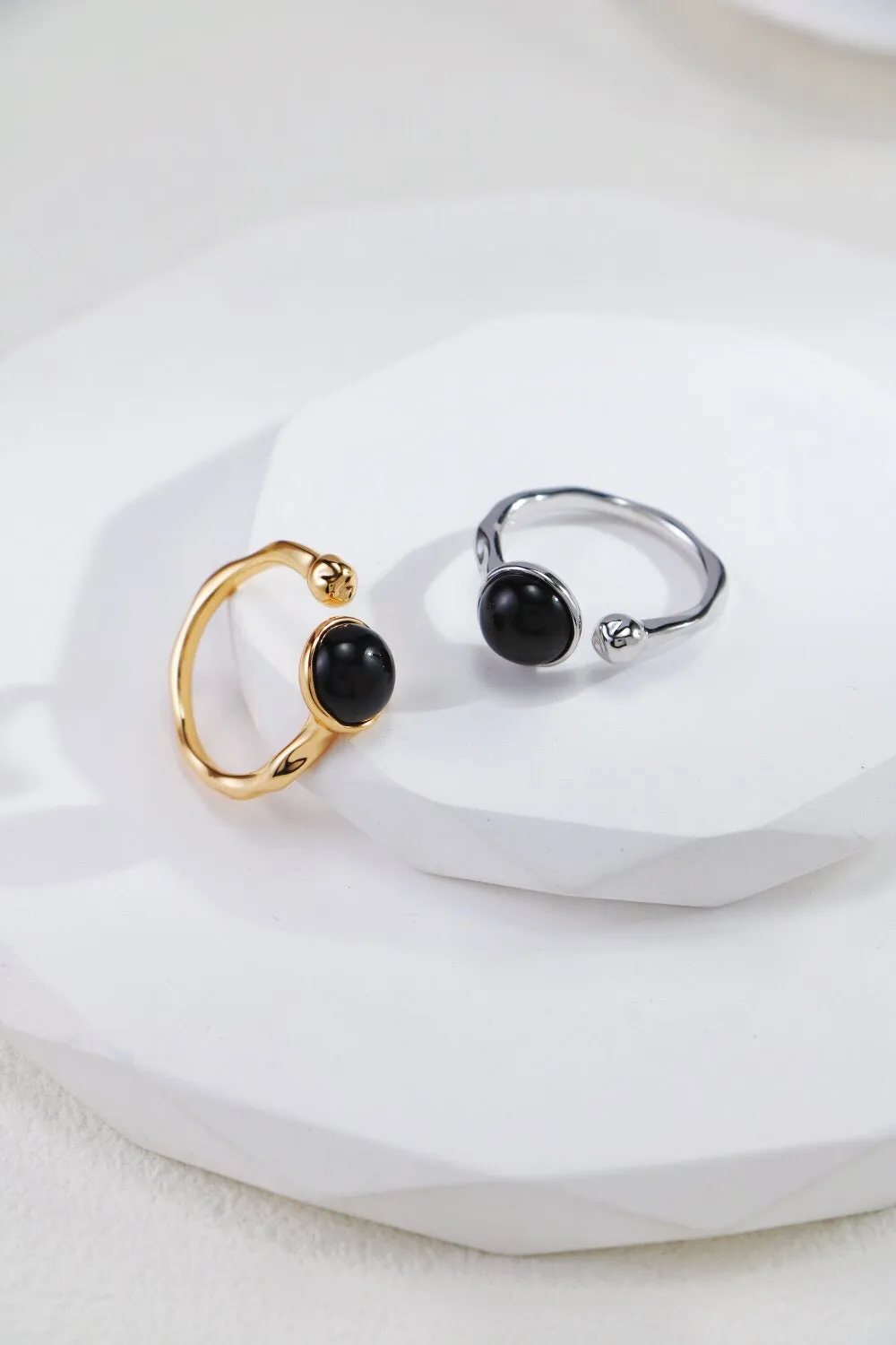 Black Onyx Open Ring in Gold Vermeil