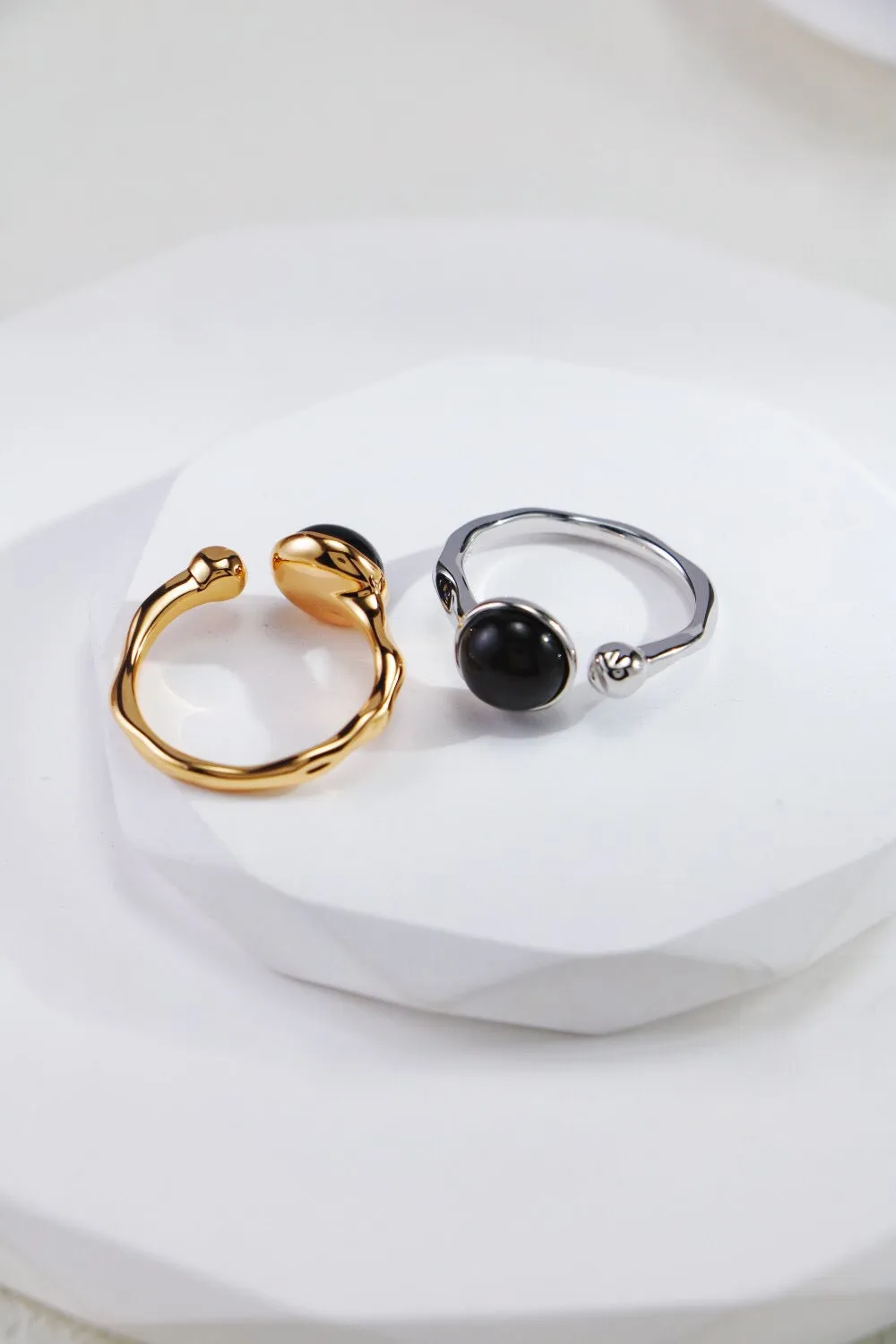 Black Onyx Open Ring in Gold Vermeil
