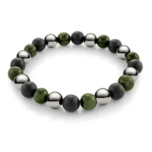 Black Shiny Onyx White Tricanda Bead Bracelet | Italgem Steel