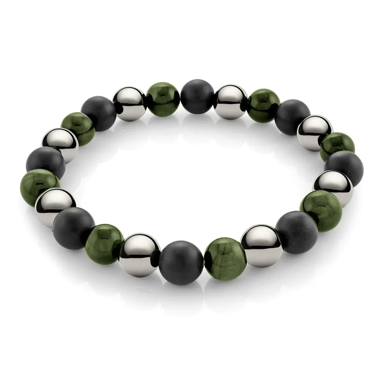 Black Shiny Onyx White Tricanda Bead Bracelet | Italgem Steel