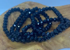 Black Shiny Rondelle Bead Stretch Bracelet