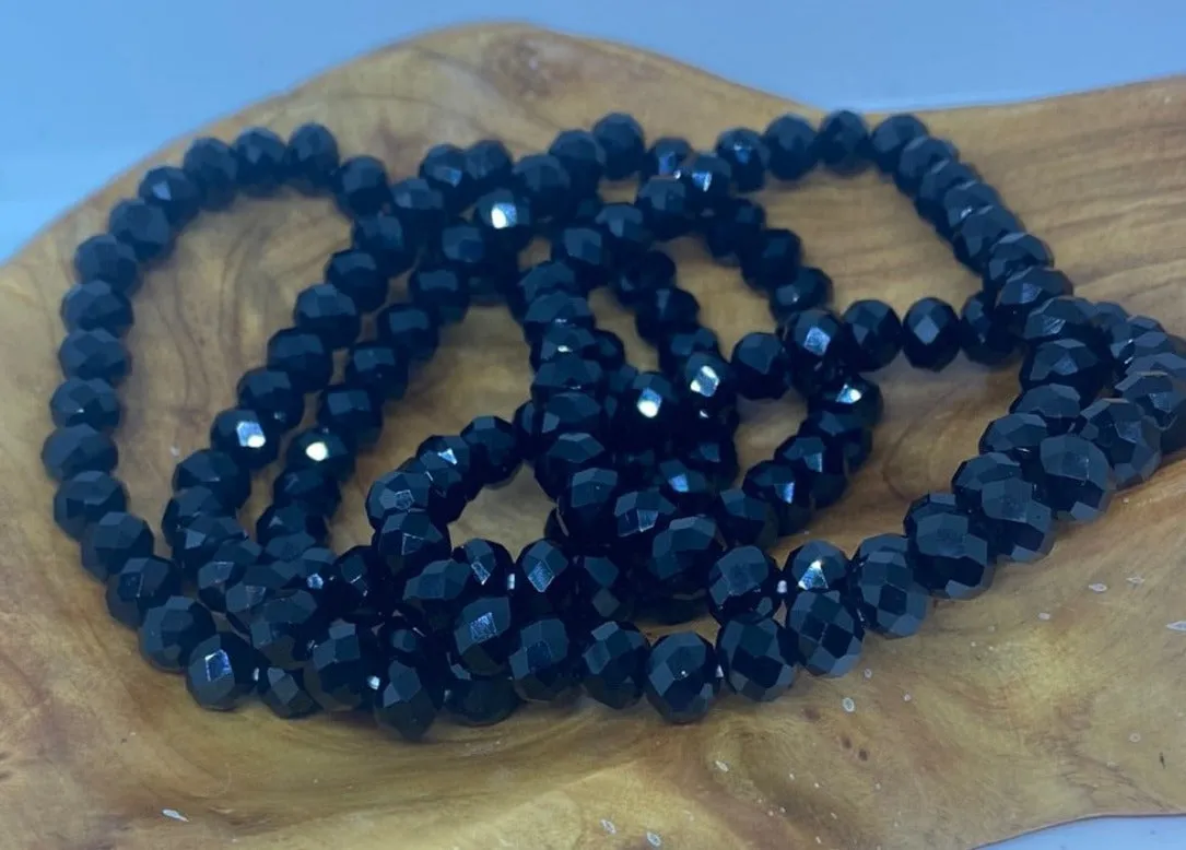 Black Shiny Rondelle Bead Stretch Bracelet