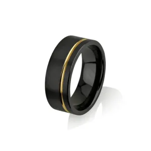 Black Zirconium and Gold Stripe 8mm Ring