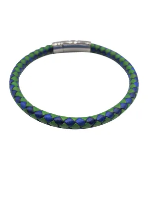 Blue & Green Braided Leather Bracelet