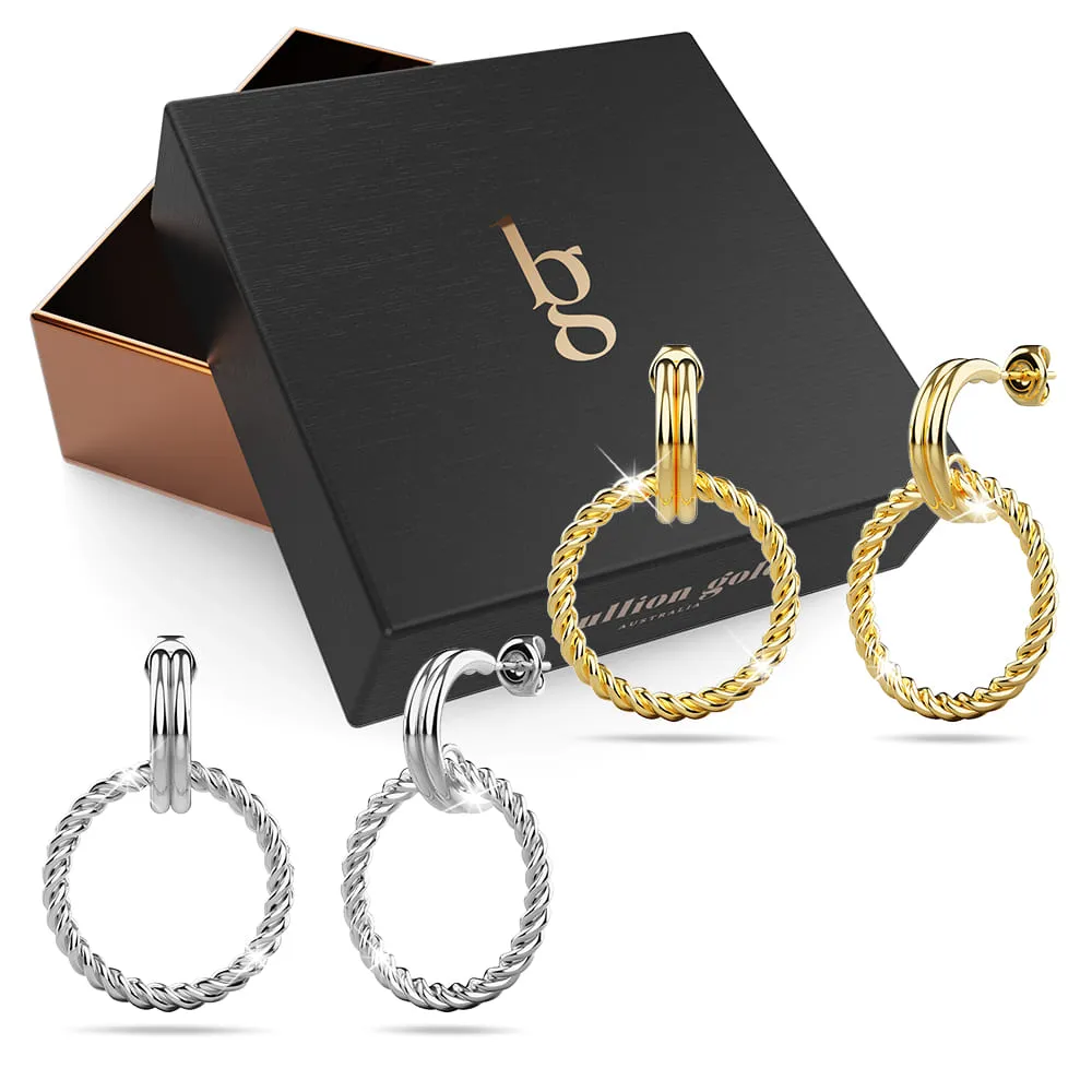 Boxed 2 Pairs of Exquisite Round Shape Earrings Set