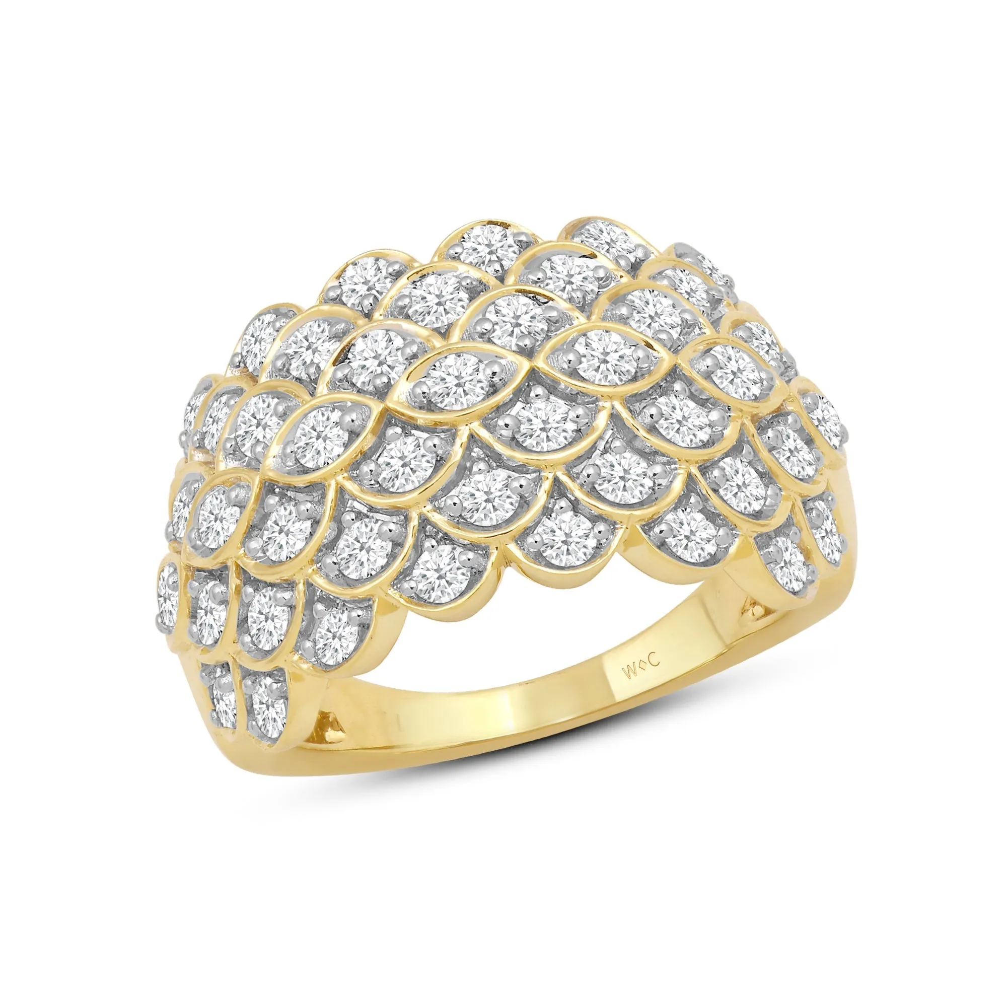 Broad Fish Scale Diamond Cluster Ring