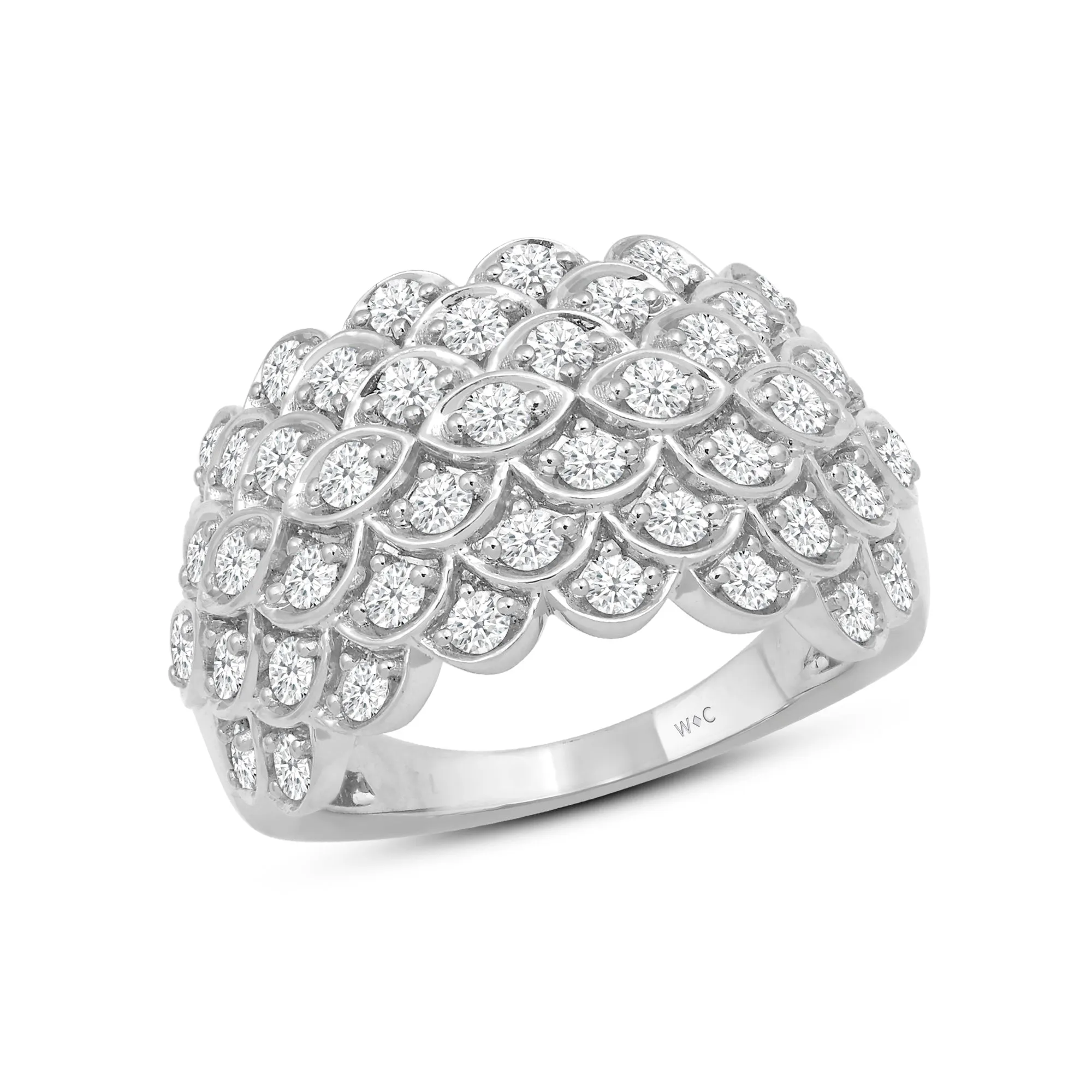 Broad Fish Scale Diamond Cluster Ring