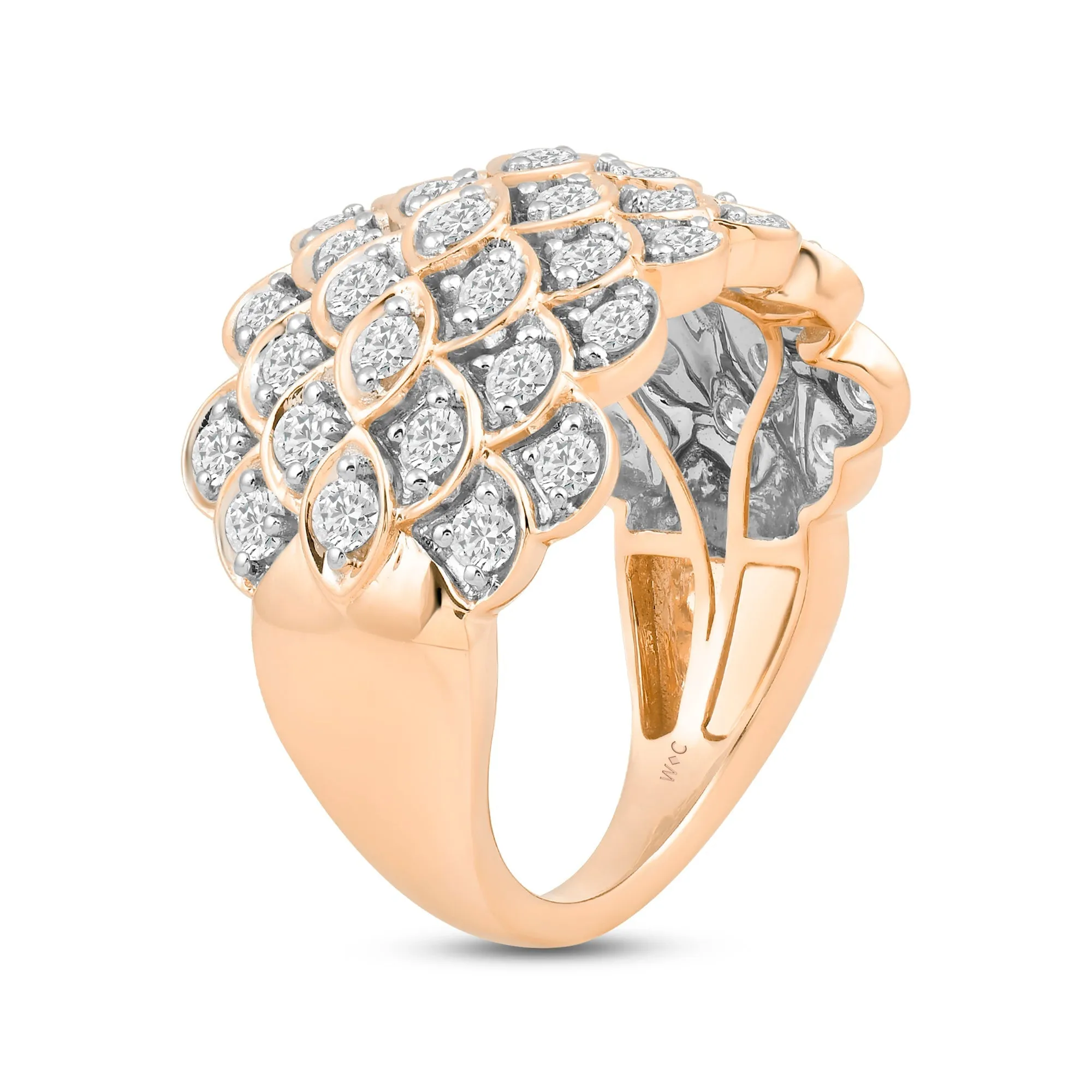 Broad Fish Scale Diamond Cluster Ring