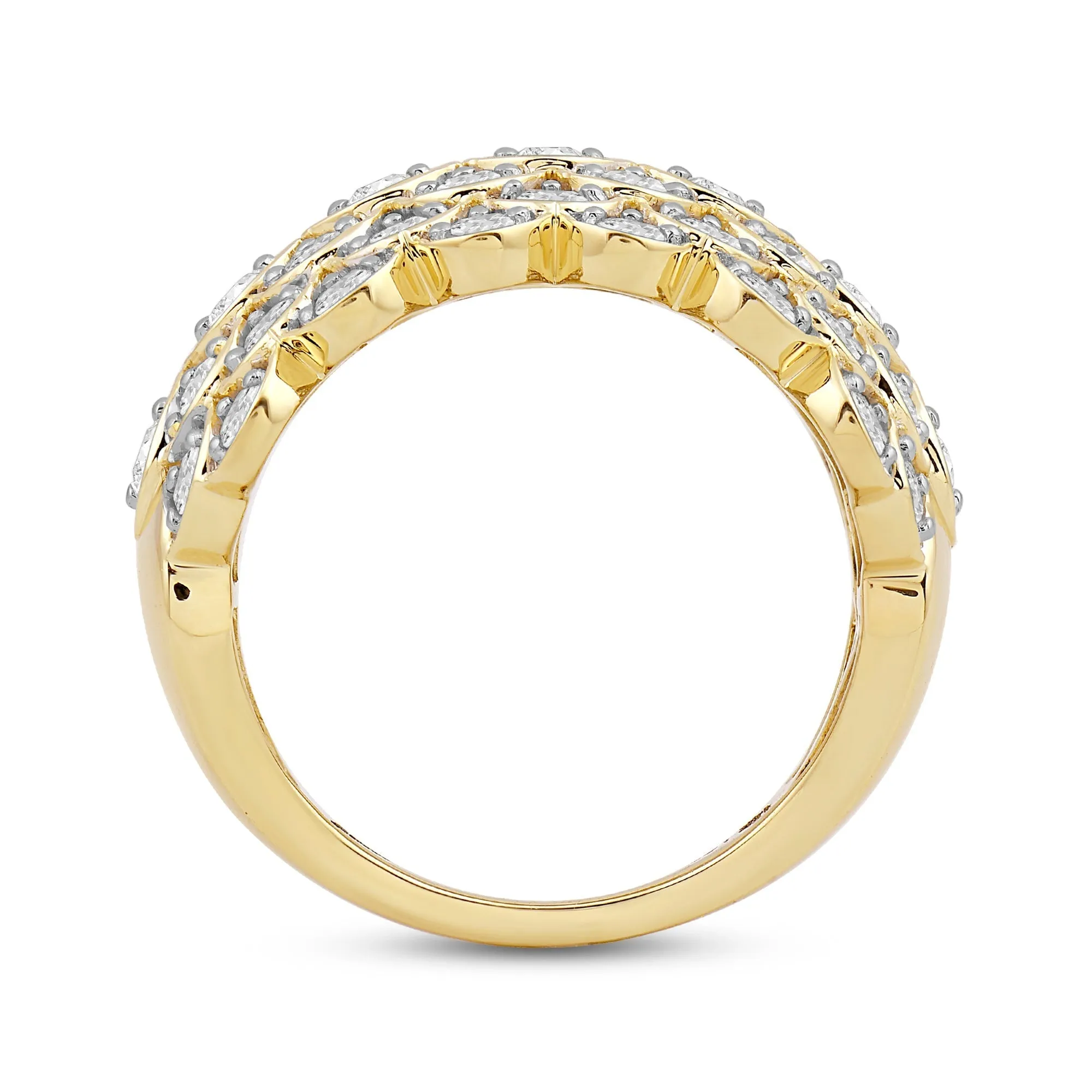 Broad Fish Scale Diamond Cluster Ring