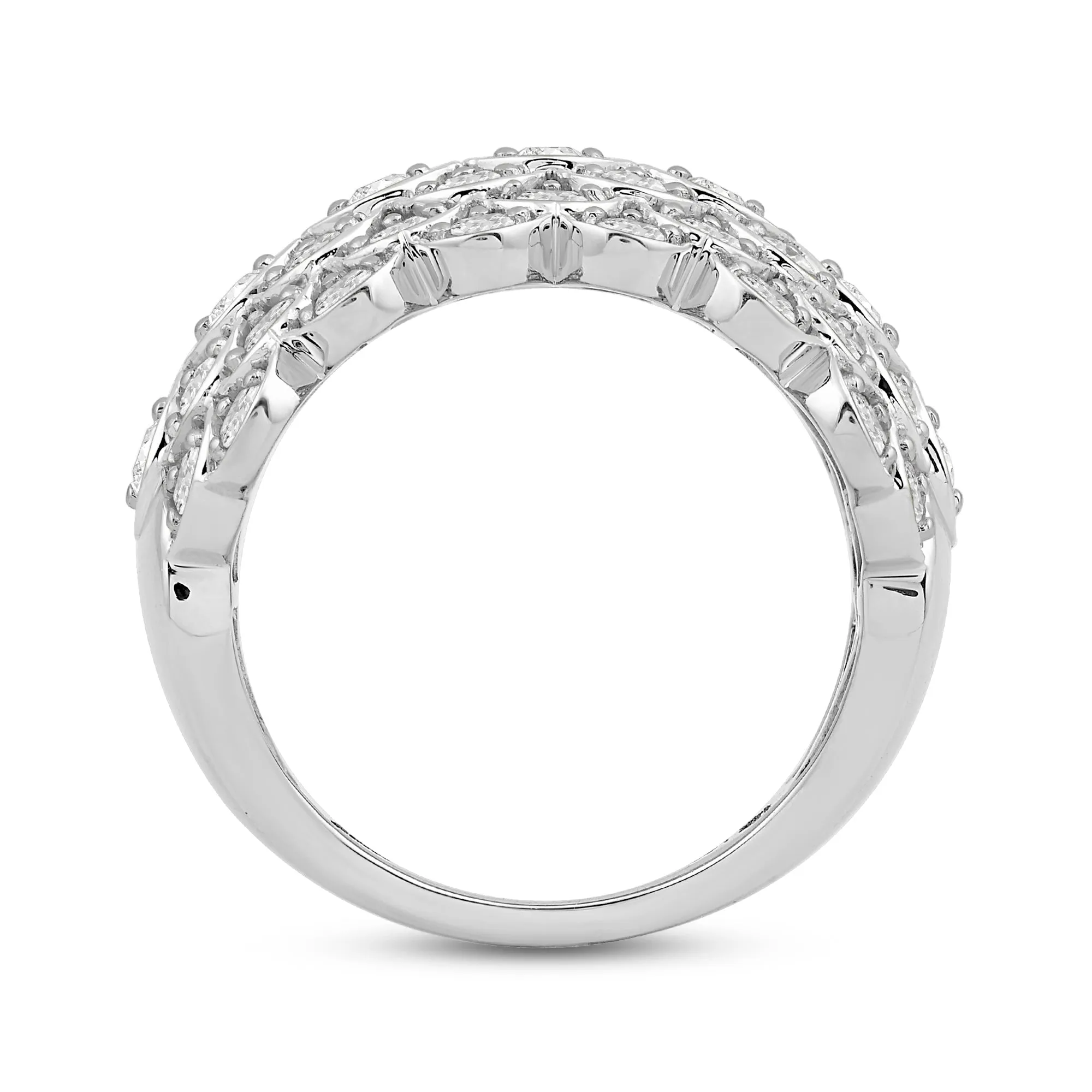 Broad Fish Scale Diamond Cluster Ring