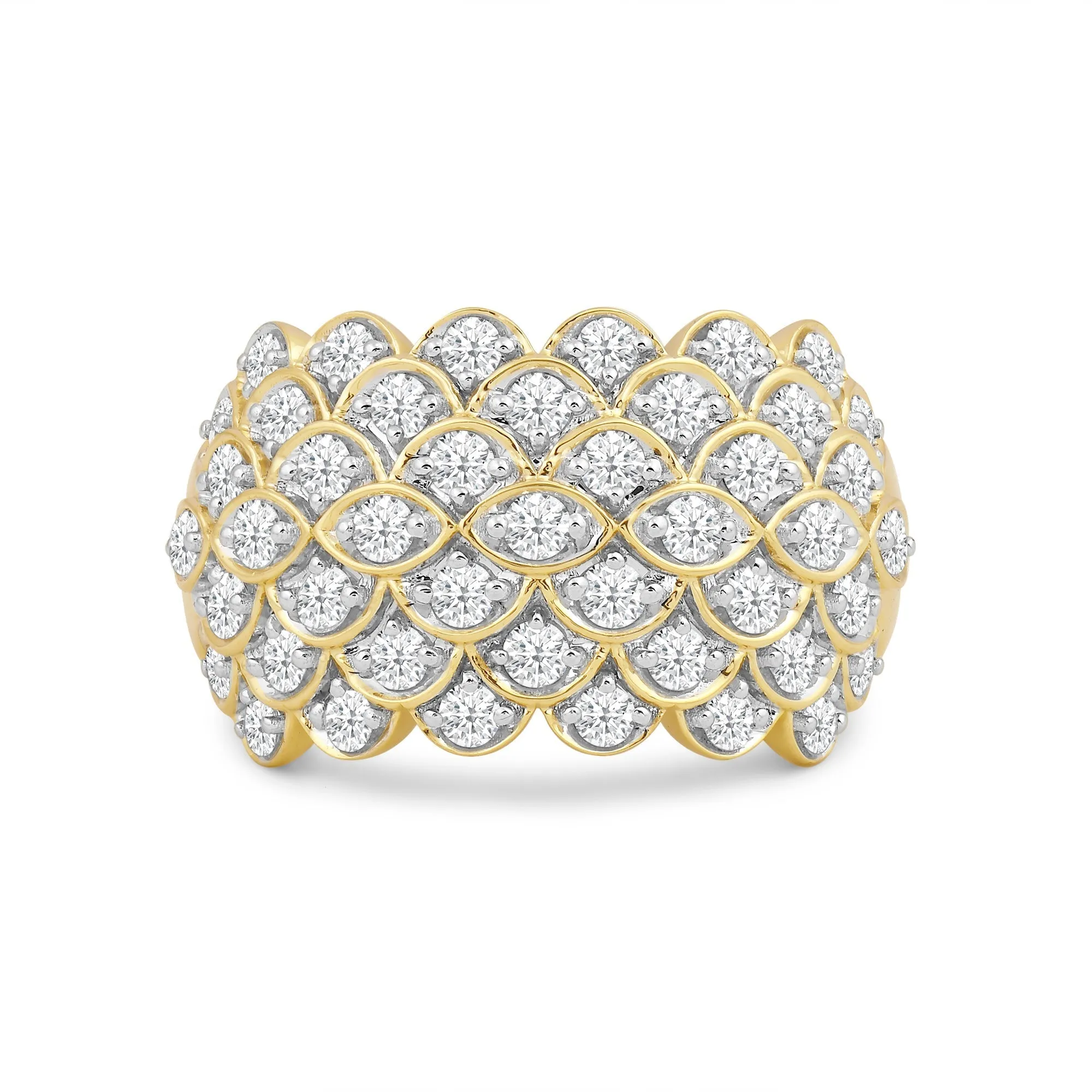 Broad Fish Scale Diamond Cluster Ring
